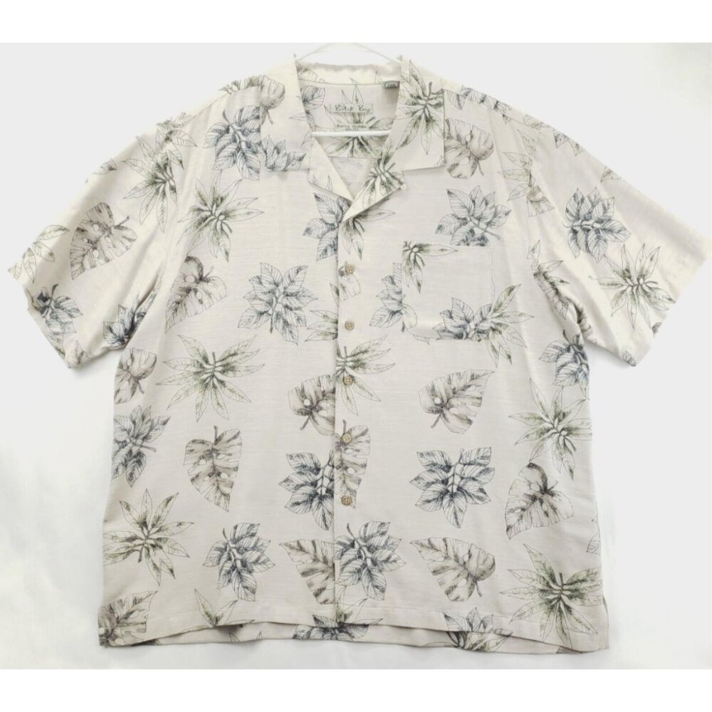 Batik Bay Shirt Mens 2XL Off White Hawaiian Tropical 100% Silk Classic Button-Up